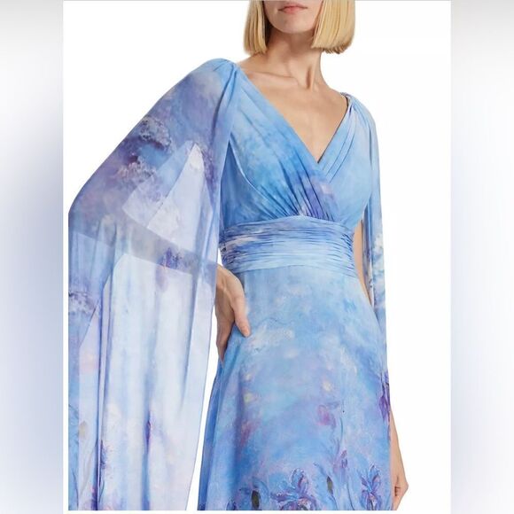 NEW TERI JON by Rickie Freeman Watercolor Floral Midi-dress in Light Blue NWT - Picture 5 of 16